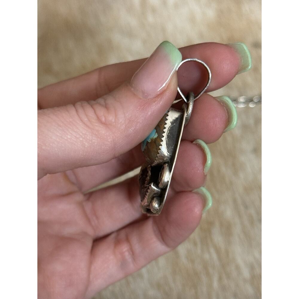 Native Southwest 925 Sterling Silver Number 8 Blue Turquoise Claw Pendant Signed - Picture 3 of 12
